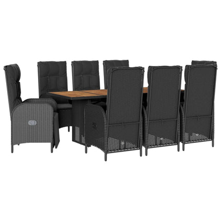 Matgrupp för trädgården med dynor 9 delar svart konstrottning