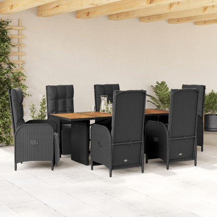 Matgrupp för trädgården med dynor 7 delar svart konstrotting