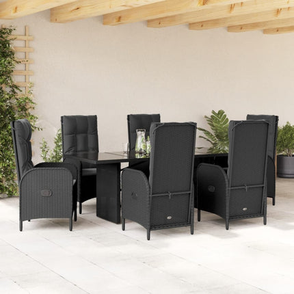 Matgrupp för trädgården med dynor 7 delar svart konstrotting