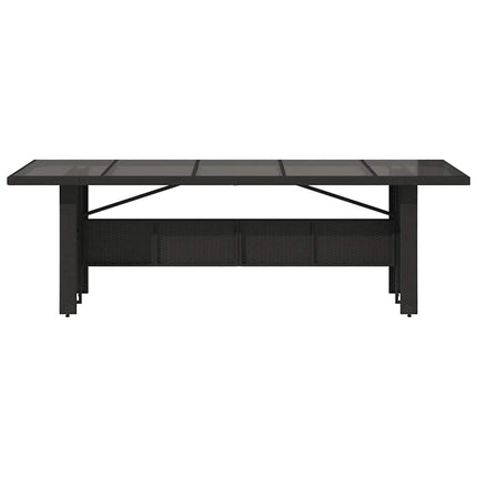 Trädgårdsbord med glasskiva svart 240x90x75 cm konstrotting