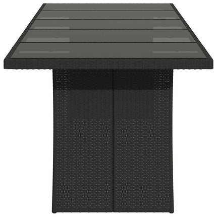 Trädgårdsbord med glasskiva svart 240x90x75 cm konstrotting