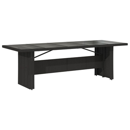 Trädgårdsbord med glasskiva svart 240x90x75 cm konstrotting