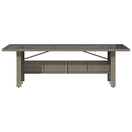 Trädgårdsbord med glasskiva grå 240x90x75 cm konstrotting