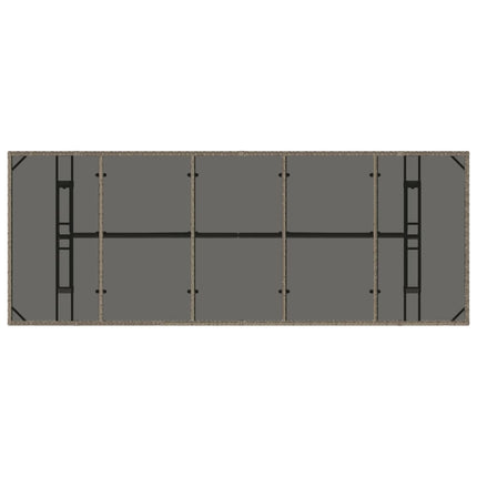 Trädgårdsbord med glasskiva grå 240x90x75 cm konstrotting