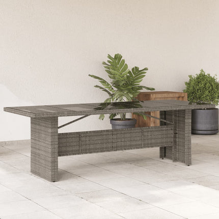 Trädgårdsbord med glasskiva grå 240x90x75 cm konstrotting
