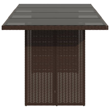 Trädgårdsbord med glasskiva brun 190x80x75 cm konstrotting