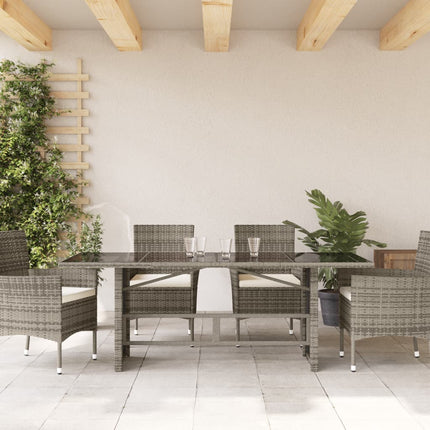 Trädgårdsbord med glasskiva grå 190x80x75 cm konstrotting