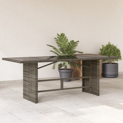 Trädgårdsbord med glasskiva grå 190x80x75 cm konstrotting