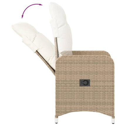 Justerbara trädgårdsstolar 2 st med bord beige konstrotting