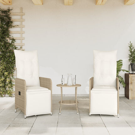 Justerbara trädgårdsstolar 2 st med bord beige konstrotting