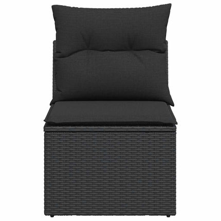 Trädgårdssoffa armlös med kuddar svart polyrotting