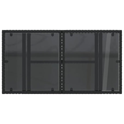 Trädgårdsbord med glasskiva svart 100x55x73 cm konstrotting