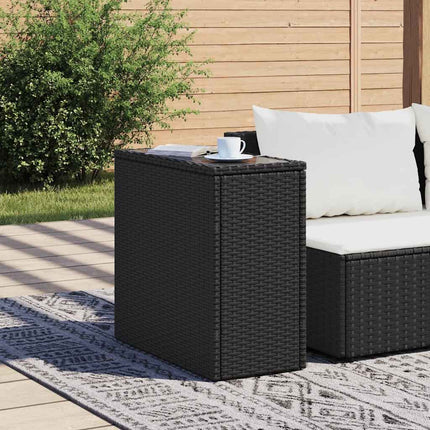 Trädgårdsbord med glasskiva svart 58x27,5x55 cm konstrotting