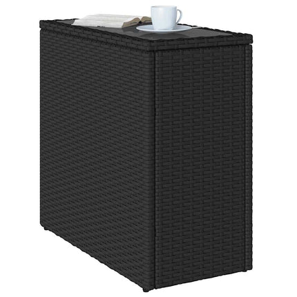 Trädgårdsbord med glasskiva svart 58x27,5x55 cm konstrotting