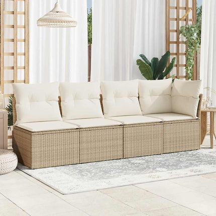 Trädgårdssoffa 4-sits med dynor konstrotting beige