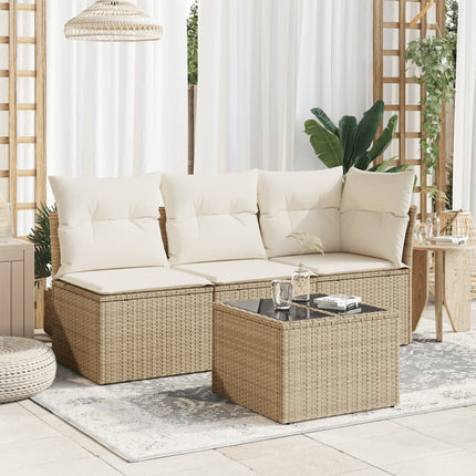 Trädgårdsbord med glasskiva beige 55x55x37 cm konstrotting
