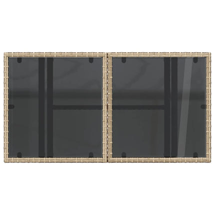 Trädgårdsbord med glasskiva beige 100x55x73 cm konstrotting
