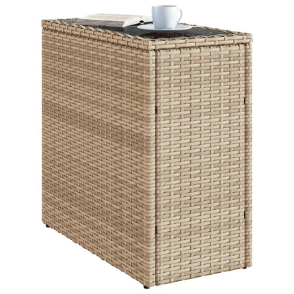 Trädgårdsbord med glasskiva beige 58x27,5x55 cm konstrotting
