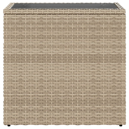 Trädgårdsbord med glasskiva beige 58x27,5x55 cm konstrotting