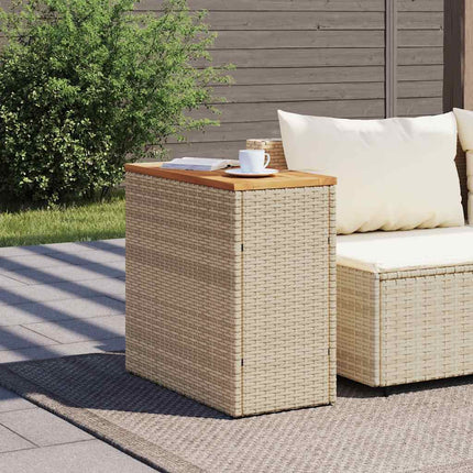 Trädgårdsbord med träskiva beige 58x27,5x55 cm konstrotting