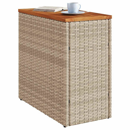 Trädgårdsbord med träskiva beige 58x27,5x55 cm konstrotting