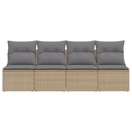 Trädgårdssoffa 4-sits med dynor konstrotting beige