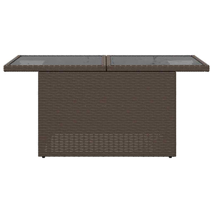 Trädgårdsbord med glasskiva brun 100x55x73 cm konstrotting