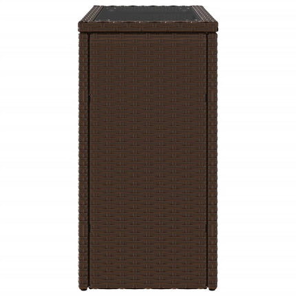 Trädgårdsbord med glasskiva brun 58x27,5x55 cm konstrotting