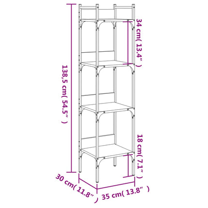 Bokhylla 4 hyllplan svart 35x30x138,5 cm konstruerat trä