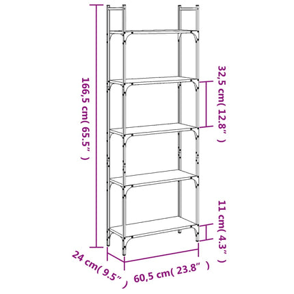Bokhylla 5 hyllplan rökfärgad ek 60,5x24x166,5 cm