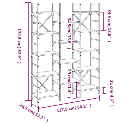 Bokhylla brun ek 127,5x28,5x172,5 cm konstruerat trä