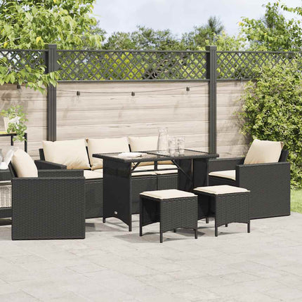 Loungegrupp med dynor 6 delar svart konstrotting