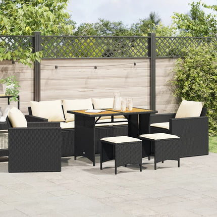 Loungegrupp med dynor 6 delar svart konstrotting