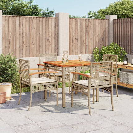 Matgrupp för trädgården med dynor 5 delar beige konstrotting