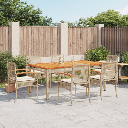 Matgrupp för trädgården med dynor 7 delar beige konstrotting