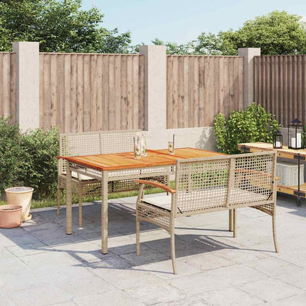 Matgrupp för trädgården 3 delar med dynor beige konstrotting