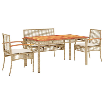 Matgrupp för trädgården med dynor 5 delar beige konstrotting