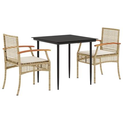 Matgrupp för trädgården 3 delar med dynor beige konstrotting