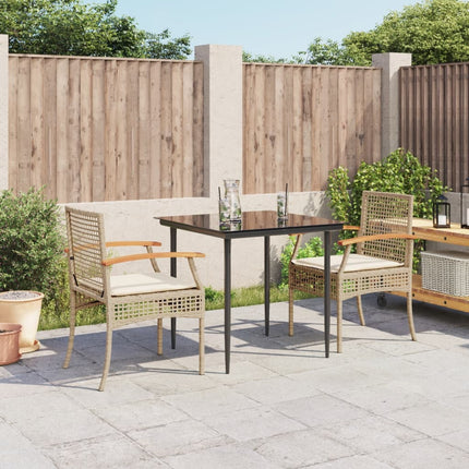 Matgrupp för trädgården 3 delar med dynor beige konstrotting