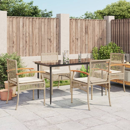 Matgrupp för trädgården med dynor 5 delar beige konstrotting