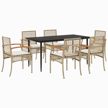 Matgrupp för trädgården med dynor 7 delar beige konstrotting