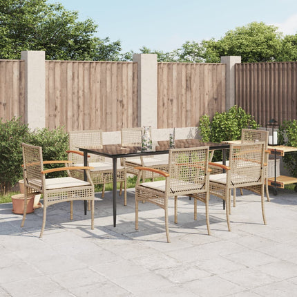 Matgrupp för trädgården med dynor 7 delar beige konstrotting