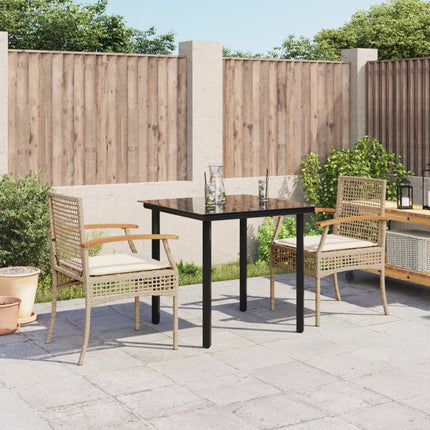 Matgrupp för trädgården 3 delar med dynor beige konstrotting