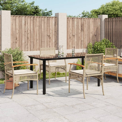 Matgrupp för trädgården med dynor 5 delar beige konstrotting