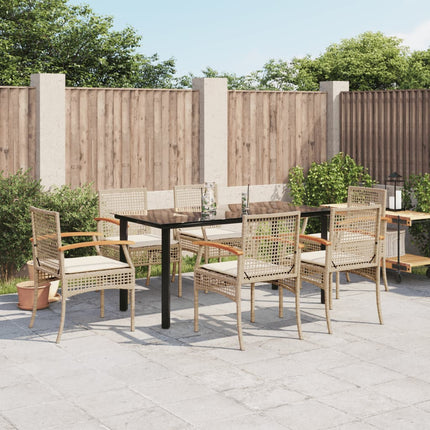 Matgrupp för trädgården med dynor 7 delar beige konstrotting