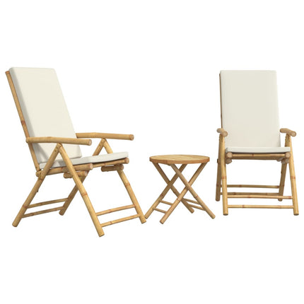 Caféset för trädgården med gräddvita dynor 3 delar bambu