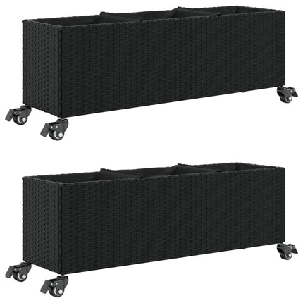Odlingslådor med hjul 2 st svart 107x32x38 cm konstrotting