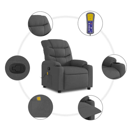 Massagefåtölj mörkgrå tyg