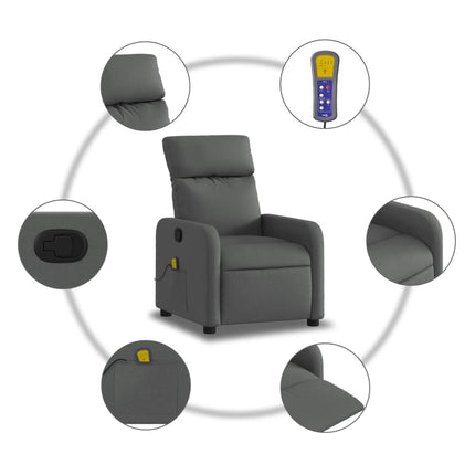 Massagefåtölj mörkgrå tyg