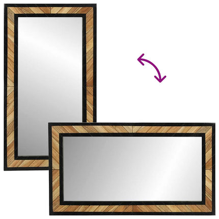 Väggspegel Svart och Brunt 50 x 2 x 90 cm Massivt Akaciaträ